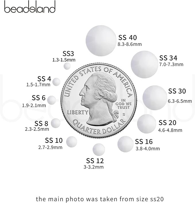 Beadsland 1440pcs Flat Back Crystal Rhinestones Round Gems for Nail Art and Craft Glue Fix, Chalk White, SS16,3.8-4.0mm