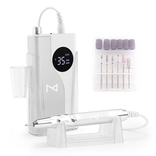 M - Ying Yang Brushless Nail Drill - Gift for Her - 35K RPM Wireless Powerhouse, 85w, Aluminum Alloy Shell, Ultra Quiet Operation for Smooth Precision Nail Art (Silver)