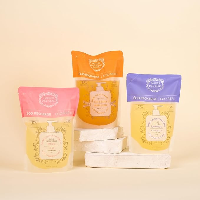 Panier des Sens Liquid Hand Soap Refills - Rose Floral Fragrance - Foaming Moisturizing Hand Soap - French Traditional Savon de Marseille for Kitchen & Bathroom - 34.4 Fl.oz Hand Wash 97% Natural
