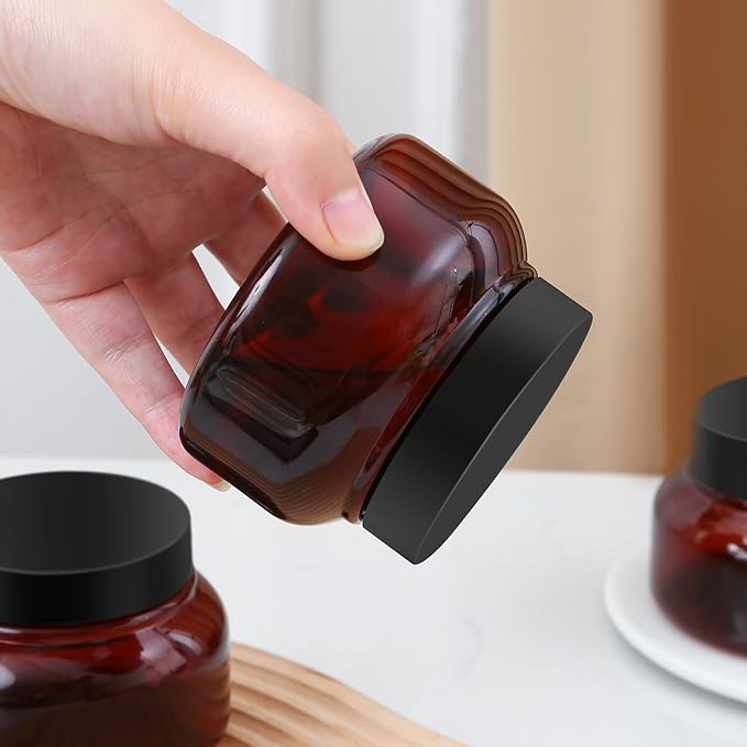 24 Pack 8 Oz Plastic Containers With Lids and Waterproof Label BPA Free - Refillable Transparent Cosmetic Containers for Body Butter,Sugar Scrubs,Cream,Lotions,Candy,Bath Salt (Brown)