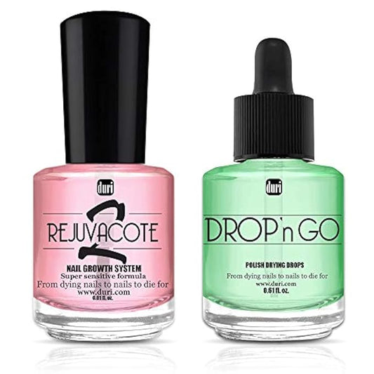 duri Rejuvacote 2 Nail Growth System Base and Top Coat, Drop'n Go Nail Polish Drying Drops - Nails Hardening, Growth, Damage Repair, Chipping, Breaking and Brittle Treatment (0.61 fl.oz) Combo Pack