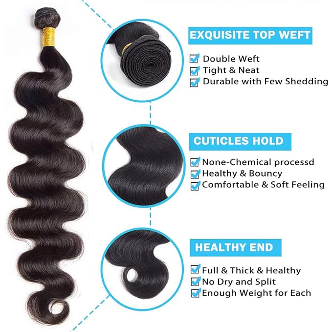 Cirvty 32 Inch Body Wave Bundle Human Hair 1 Bundles Body Wave Bundles 100% Unprocessed Brazilian Virgin Hair Bundles Double Weft Weave Bundles Human Hair Natural Black Color