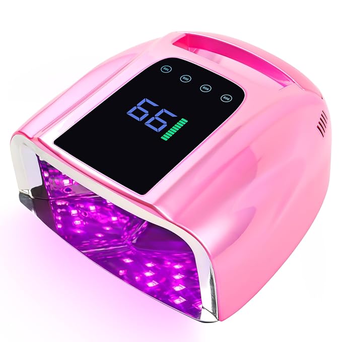 96W Rechargeable UV LED Nail Lamp, Portable Cordless UV Light for Nails with LCD Display Auto Sensor, 4 Timer Setting and Smart Sensor Nail Dryer,Nail Cure Light with Removable Bottom(Pink)