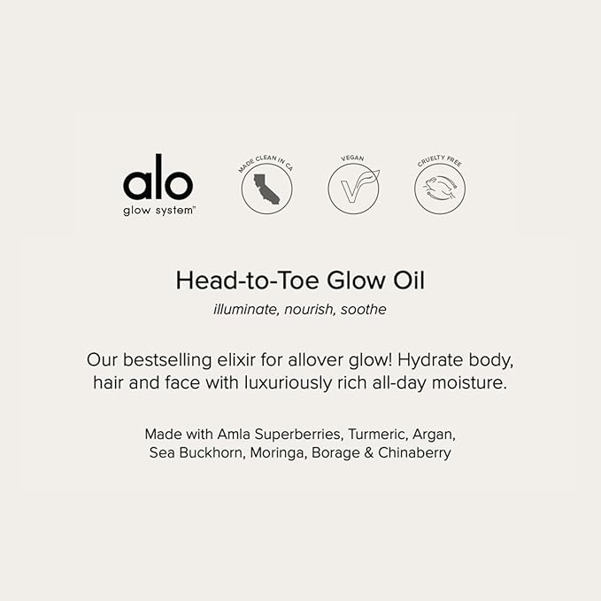 Alo Head-to-Toe Glow Oil | Glow-Boosting Natural Dry Body Oil | Jojoba, Amla, Aloe & Vitamin E | Hydrates & Nourishes Skin | Citrus Scent | 3.2 Oz