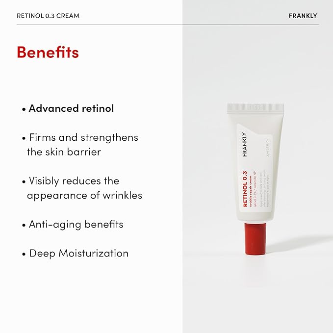 FRANKLY Retinol 0.3% Cream, 0.7 fl oz - Intensive Retinol | Night Cream | Ceramides & Natural Ginseng | Anti-aging, Wrinkles Care, Reduces Congestion and hyperpigmentation | Korean Skin Care