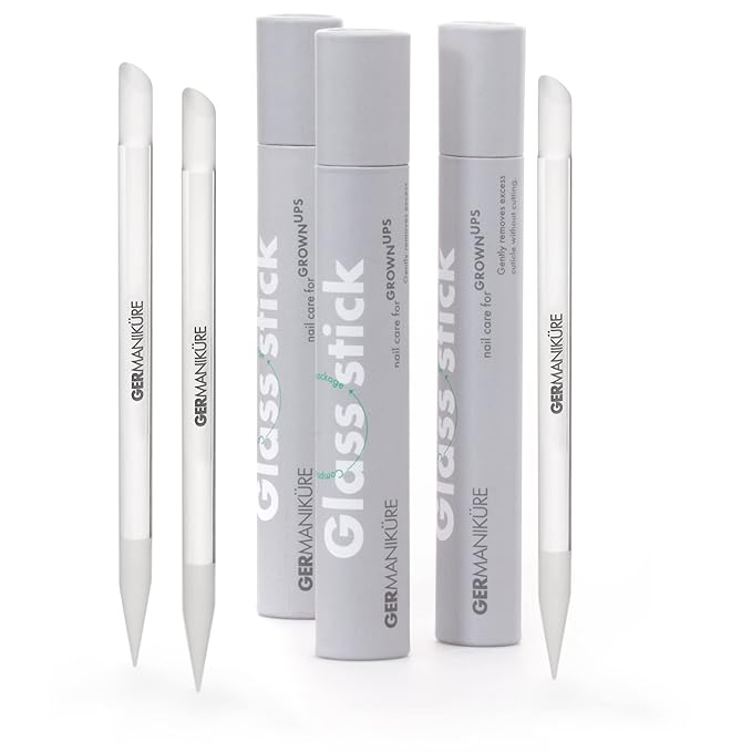 GERMANIKURE Glass Cuticle Stick, Set of 3 - Cuticle Pusher, Remover, Callous & Dry Skin File, Nail Shaper - Ethically Made in Czech Republic - Professional Cuticle Care Tool - No Case