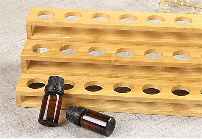 Pure Vie 3 Tier Essential Oil Bottles Wooden Storage Display Stand Travel Display Presentation Holder, Cosmetic Aromatherapy Organizer Rack Nail Polish Fragrance Container - Holds 18 Slots (30 ml)