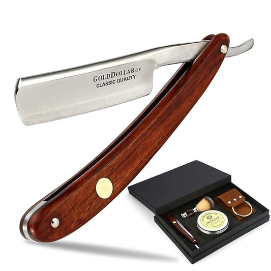 Straight Razor GOLD DOLLAR Wooden Handle Retro Shaving For Men & Barber Shaving Ready Without Stabilizer