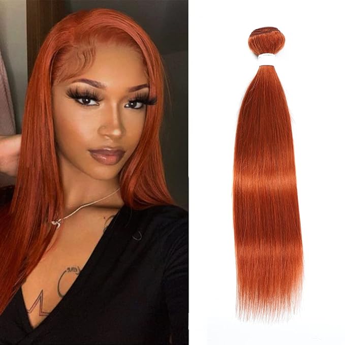 REMY Hair Brazilian 100% Human Hair Bundles Burnt Orange Hair Extension Straight Hair Bundles for Black Women (14 Inch, color #350)