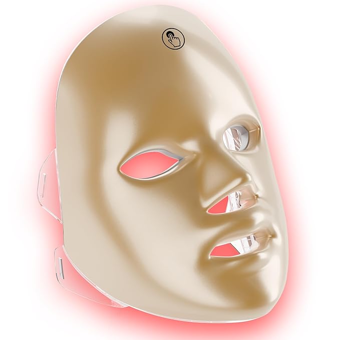 7-1 Colors LED Facial Skin Care Mask,Red Light Therapy Mask for Face, Cordless Led Face Mask Light Therapy,Salon or Home,Golden.