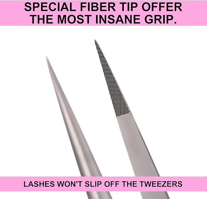 Fiber Tip Lash Tweezers For Eyelash Extension 4 Pcs Tweezers Professional Artist Tech Work Kit Tools,Best Volume Eyelash Lashes Extensions Precision Supplies Volume Boot 90 45 Degree(Omber pink)