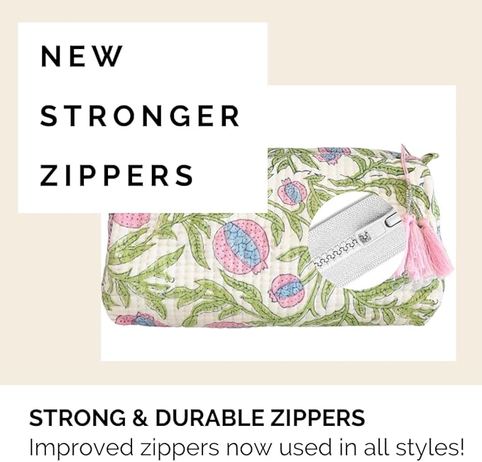 Block Print Toiletry Case & Makeup Bag - Blue & Green Pomegranate