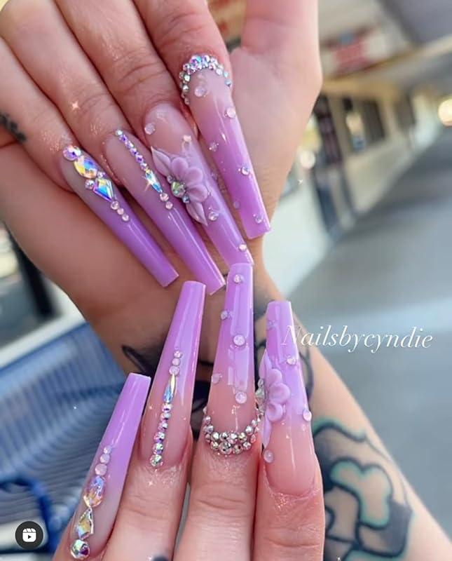 3D Acrylic Violet Flower Nail Art Charms Handmade by Acrylic Powder - 24pcs 3D Flowers Nails Rhinestones Kit 3D Crystal Nail Pearls Design Acrylic Nail Art for Women (Violet)