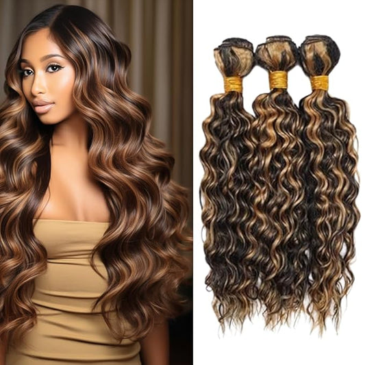P1B/27 Highlight Loose Deep Curly Weave Bundles Human Hair Two Tone Black to Blonde Deep Wave Bundles Brazilian Human Hair Wet and Wavy for Black Women 26 28 30 Inch