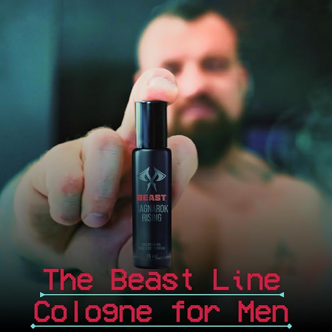 The Beast Line Cologne for Men by Beard Struggle - 6x Longer Than Traditional Colognes - Ragnarok Rising Eddie Hall Beast Line - Signature Edition - Mens Cologne, 15 mL Glass Roller Bottle