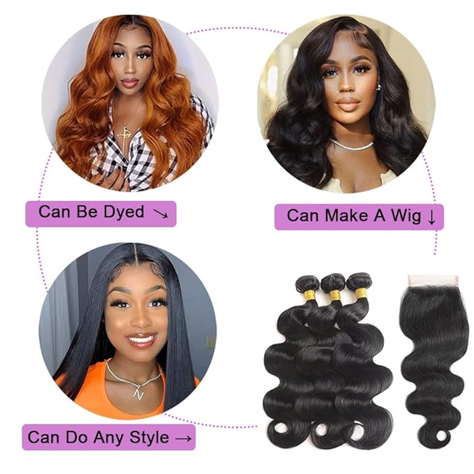 GENEROUS Human Hair Bundles with Closure Body Wave 3 Bundles with Closure(18 20 22+16) Unprocessed Brazilian Human Hair Bundles with 4x4 Lace Closure