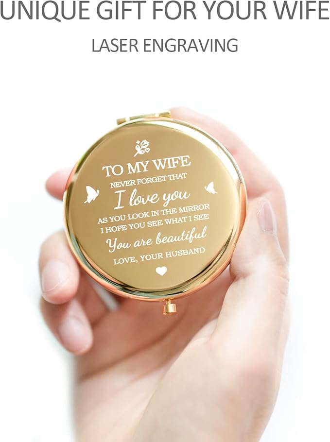 Gifts for Wife I Love You Wife Gold Compact Mirror