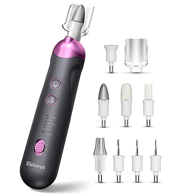 Professional Manicure Pedicure Nail File Kit: Eletorot 8 in 1 Electric Nail File Set, 5 Speeds Cordless Pedicure Tools for Feet Care, Rechargeable Toe Nail Grinder Cuticle, Gifts for Women Men Mom Dad