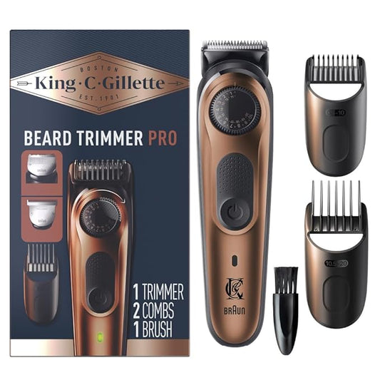 King C. Gillette Beard Trimmer PRO, 40 Length Settings, Cordless Design, Holiday Gifts for Men, 1 Trimmer, 1 Brush, 2 Combs, 1 Charger and 1 Zip Pouch