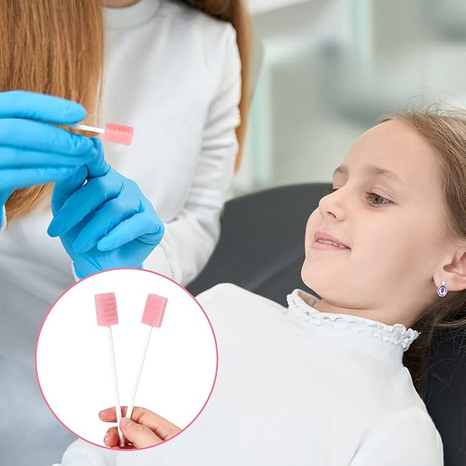 500 Pcs Disposable Oral Swabs for ElderlyToothbrush OralToothettes Oral Swabs Bulk Dental Swab Sticks 4.92" Sponge Individually Wrapped Care for Mouth(Pink)