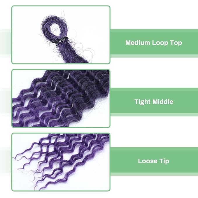 24 In 30 Strands Curly Dreadlock Extensions, Ombre Purple Synthetic Single Ended Dreads Extensions, 100% Handmade Dreads Hippie Style Dreadlocks for Woman