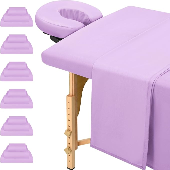 Set of 6 Massage Table Sheets Sets 3 Piece Set Includes Massage Table Cover, Massage Fitted Sheets and Massage Face Rest Cover, Massage Sheets Sets for Beauty Salon and Home Spa (Light Purple)