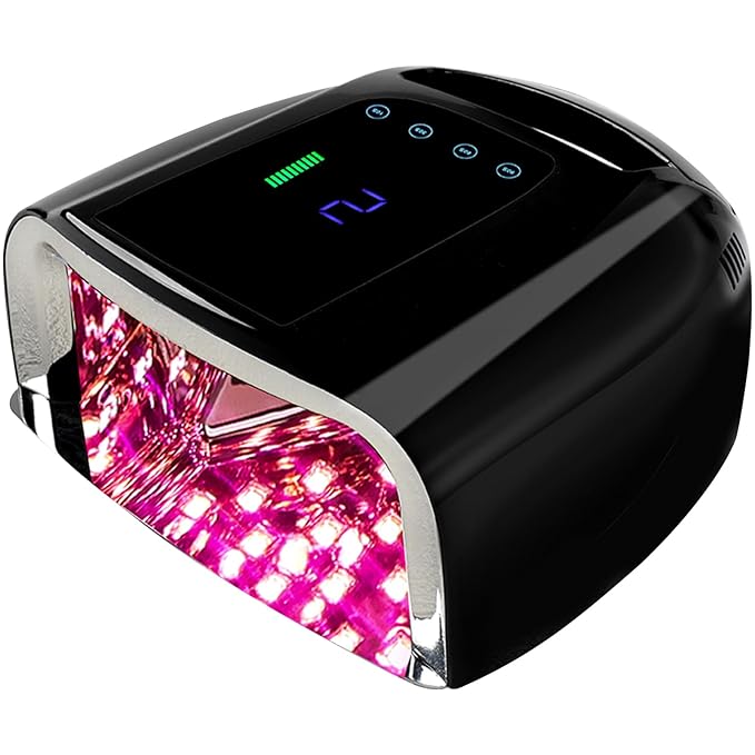 96W Rechargeable UV Nail Lamp, Cordless UV Light for Nails with LCD Display Auto Sensor, 4 Timer Setting and Smart Sensor Portable Nail Dryer, Nail Curing Light with Removable Bottom (Black)