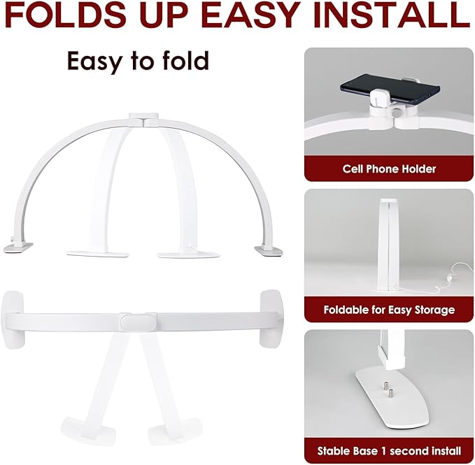 Foldable Desk UV Light for Nail Manicure and Eyelash Extension, 3 Light Settings Bright Fill-in Lamp, White (23 * 11.5 Inch)