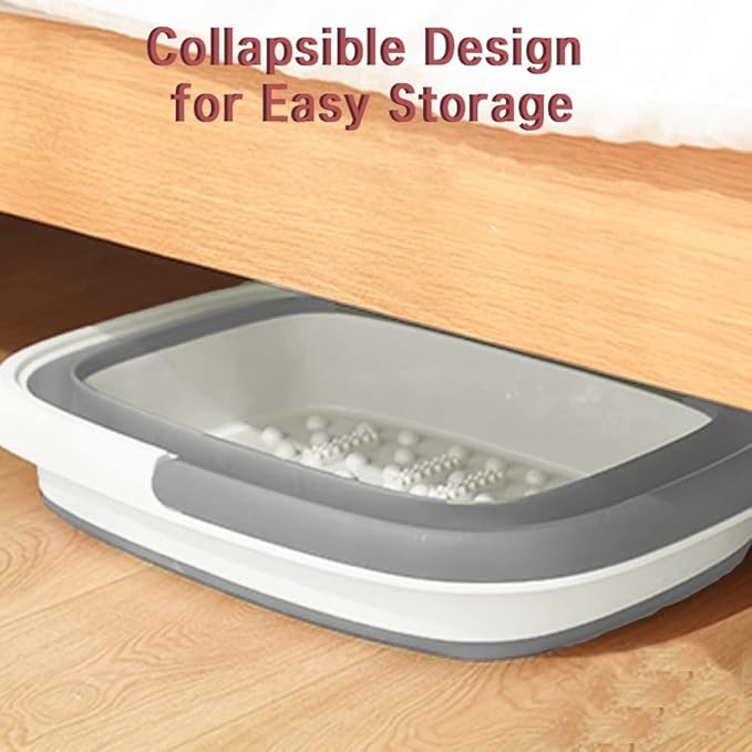 Collapsible Foot Bath Basin for Soaking Feet,Foot Soak Tub,Plastic Foot Bucket with Handles and Massage Acupoint,Foldable Laundry Basket-Gery (2 Pack)