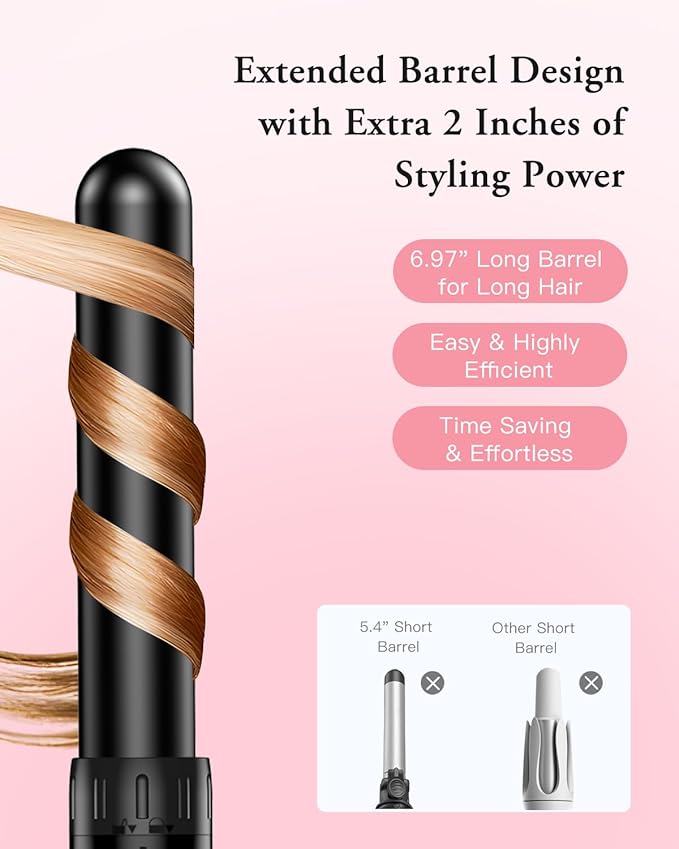 Long Barrel Curling Iron Wand Set, BESTOPE PRO 6 in 1 Curling Wand Set with Ceramic Barrel for Long/Medium Hair, 0.35"-1.25" Interchangeable Hair Wand Curler, Dual Volts, Include Glove & Clips - Black