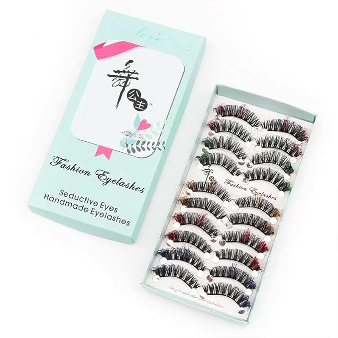 Sunniess Ombre Colored Lashes Silk Protein Fluffy Wispy Volume Fake Lashes for Halloweens Cosplay Party Stage Russian D Curl Lashes with Color Make up Faux Mink False Eyelashes