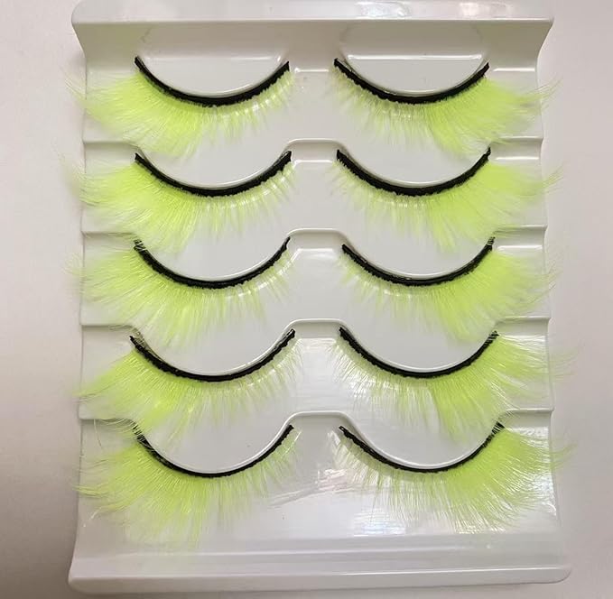 Sunniess Ombre Colored Lashes Silk Protein Fluffy Wispy Volume Fake Lashes for Halloweens Cosplay Party Stage Russian D Curl Lashes with Color Make up Faux Mink False Eyelashes 5 Pairs