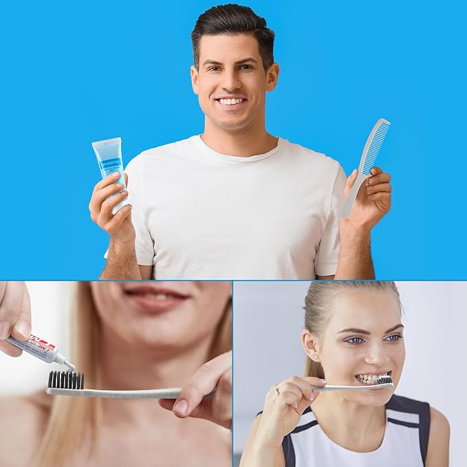 48 Sets Basic Toiletry Kits Homeless Care Package Supplies Personal Hygiene Kits Bulk Include Disposable Toothbrush Toothpaste 30 Ml Shampoo Comb Bath Soap for Women Men Travel Charity Hotel