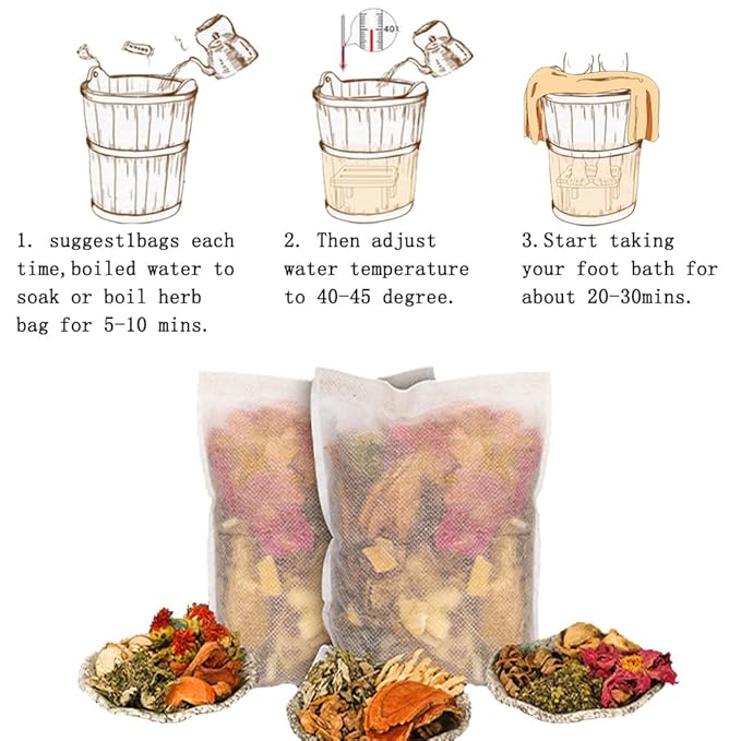 12 Kinds Herbal Foot Soak Bag Set–30 Bags for Dry Feet,Cracked Feet and Lymphatic Drainage,Daily Rebody Pedicure Kit Foot Soak Set,Mugwort,Ginge