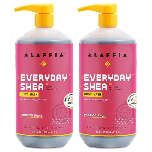 Alaffia Everyday Shea Body Wash, Naturally Helps Moisturize and Cleanse Without Stripping Natural Oils with Fair Trade Shea Butter, Neem, and Coconut Oil, Passion Fruit, 2 Pack - 32 Fl Oz Ea