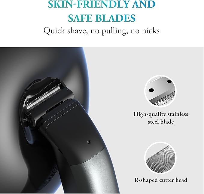 Body Hair Trimmer for Men - 6.0 Upgraded Mens Beard Trimmer, 2-in-1 Dual-Head Groin & Pubic Hair Trimmers for Privates IPX6 Waterproof Wet/Dry Use Rechargeable Body Shavers for Men Ball Shavers