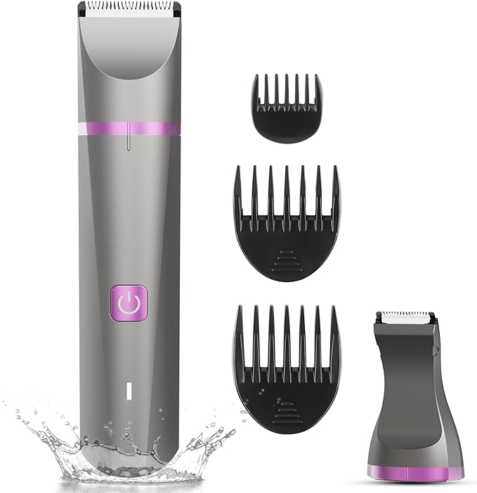 Hair Trimmer for Women Waterproof Bikini Trimmer Electric Shaver for Pubic Hair Legs Arms Removal Personal Trimmer with Snap-in Ceramic Blades IP7X Washable Head,Wet and Dry Use