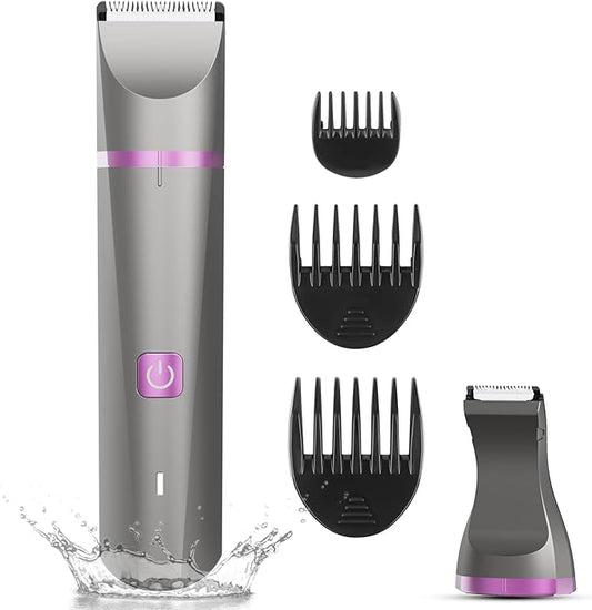 Hair Trimmer for Women Waterproof Bikini Trimmer Electric Shaver for Pubic Hair Legs Arms Removal Personal Trimmer with Snap-in Ceramic Blades IP7X Washable Head,Wet and Dry Use