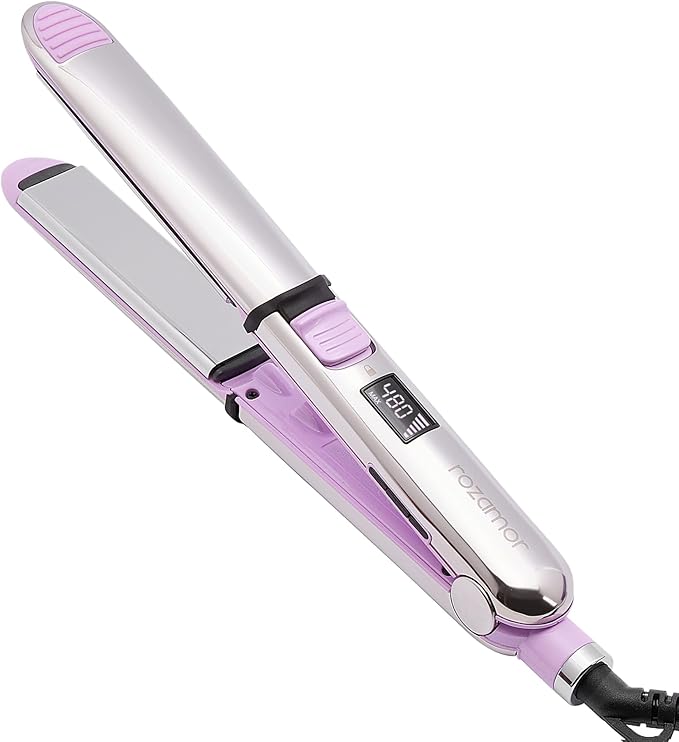 2-in-1 Titanium Ionic Flat Iron,Professional Hair Straightener & Curler, Fast Heating, Dual Voltage, Pink, for All Hair Types