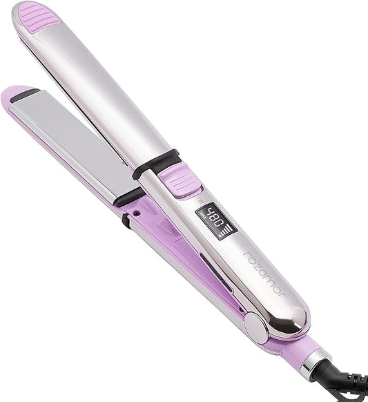 2-in-1 Titanium Ionic Flat Iron,Professional Hair Straightener & Curler, Fast Heating, Dual Voltage, Pink, for All Hair Types