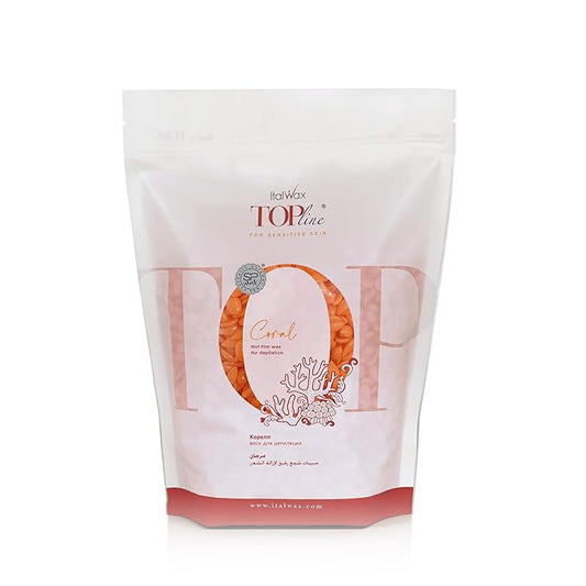 Italwax Top Line Coral - 750g / 1.65lb - Hard wax beads for hair removal - Unscented - Synthetic formulation ideal for sensitive skins - Recommended for Bikini Area and Armpits