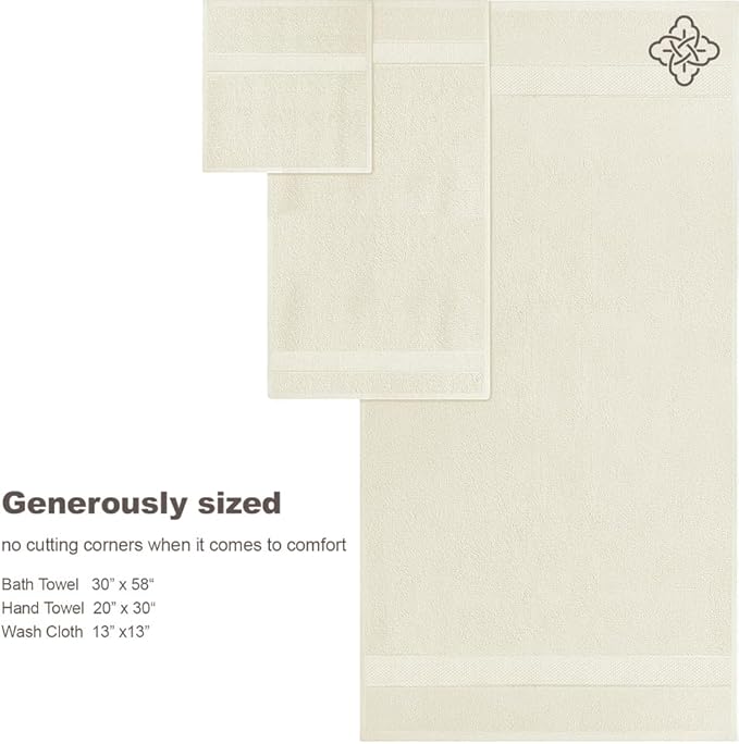 BIOWEAVES 100% Organic Cotton 700 GSM Plush Washcloths 13" x 13" GOTS Certified - Ivory, Pack of 12