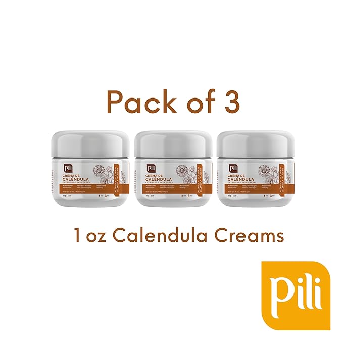 Pili Natural Calendula Cream – Hydrating Moisturizer for Dry, Rough, or Chapped Skin – Soothing Face, Hand & Body Cream – Crema de Caléndula with Beeswax & Glycerin. 3 pack x 1 oz each