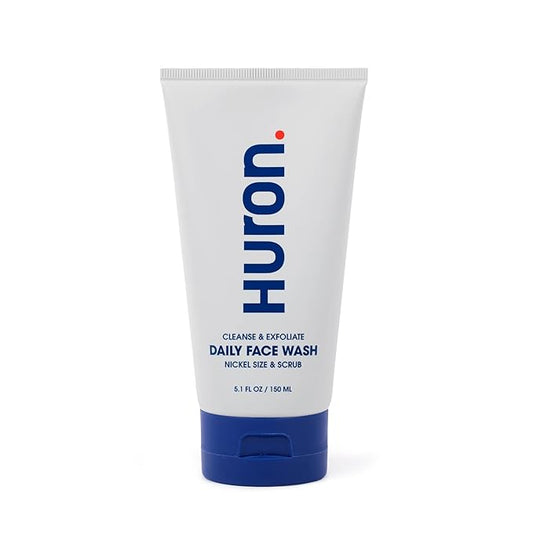 Huron Men’s Face Wash - Daily Deep Facial Cleanser & Mild Exfoliator - Cleans, Conditions, & Hydrates Skin - Subtle Energizing Scent - Vegan, Sulfate-Free - 5.1 Oz
