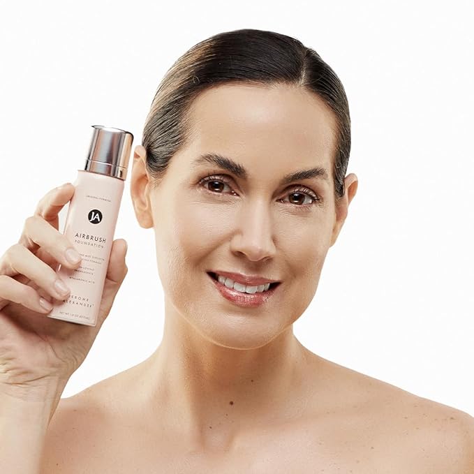 MagicMinerals AirBrush Foundation Set by Jerome Alexander – 3pc Set Includes Primer, Foundation and Kabuki Brush - Spray Makeup with Anti-aging Ingredients for Smooth Radiant Skin (Warm Medium)