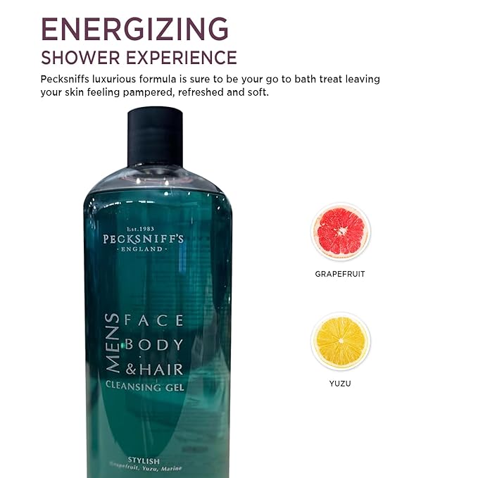 Pecksniff's Men's Luxurious Moisturizing Bath & Shower Gel | Luxury Shower with Zesty Citrus Fougere Aroma | Body Wash Men | Invigorating Stylish Scent, 1000ml