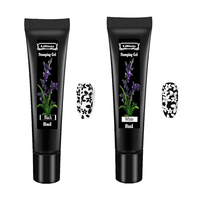 Black & White Nail Stamping Gel Polish Set 2Pcs Nail Art Stamping Gel 8ml Printing for Nail Plate Nail Template Stamping