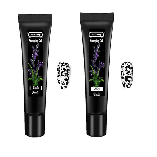 Black & White Nail Stamping Gel Polish Set 2Pcs Nail Art Stamping Gel 8ml Printing for Nail Plate Nail Template Stamping