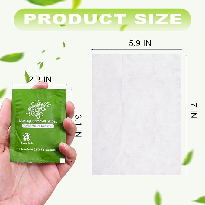 Makeup Remover Wipes Bulk Individually Wrapped,Travel Makeup Wipes Individual Makeup Remover Wipes Bulk Gentle Cleansing Makeup Remover Wipes for Face Cleansing Mascara Lipstick Travel Hotel (100)