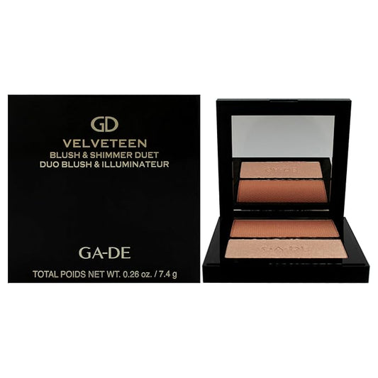 GA-DE Velveteen Blush and Shimmer Duet, 32 - Formulated with Micronized Pearls and Pigments for Sculpting Face and Décolleté - Paraben-Free - 0.26 oz